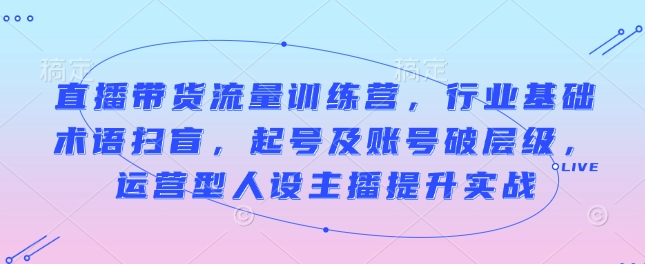 直播带货流量训练营，行业基础术语扫盲，起号及账号破层级，运营型人设主播提升实战-创业资源库