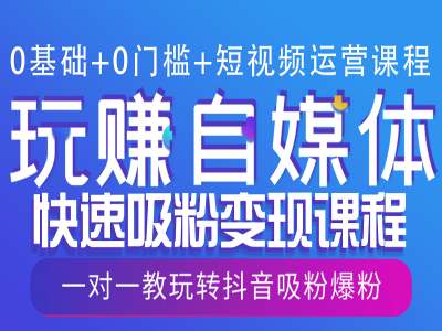 0基础+0门槛+短视频运营课程，玩赚自媒体快速吸粉变现课程，一对一教玩转抖音吸粉爆粉-创业资源库