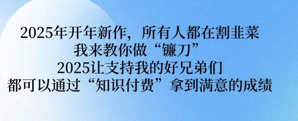 2025年开年新作，所有人都在割韭菜，我来教你做“镰刀” 2025让支持我的好兄弟们都可以通过“知识付费”拿到满意的成绩【揭秘】-创业资源库
