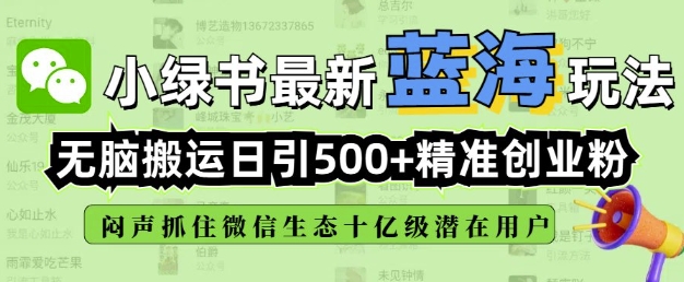 小绿书无脑搬运引流，全自动日引500精准创业粉，微信生态内又一个闷声发财的机会-创业资源库