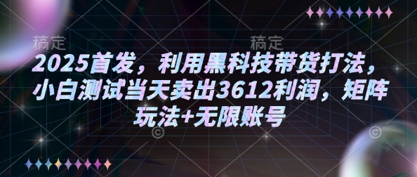 2025首发，利用黑科技带货打法，小白测试当天卖出3612利润，矩阵玩法+无限账号【揭秘】-创业资源库