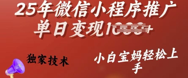 25年微信小程序推广单日变现多张，独家技术，小白宝妈轻松上手【揭秘】-创业资源库