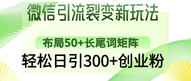 微信引流裂变新玩法：布局50+长尾词矩阵，轻松日引300+创业粉-创业资源库