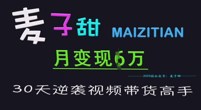 麦子甜30天逆袭视频带货高手，单月变现6W加特训营-创业资源库