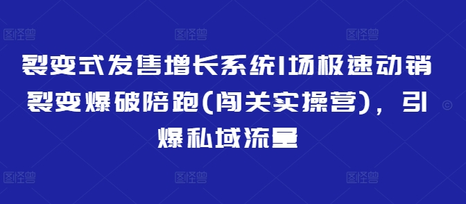 裂变式发售增长系统1场极速动销裂变爆破陪跑(闯关实操营)，引爆私域流量-创业资源库