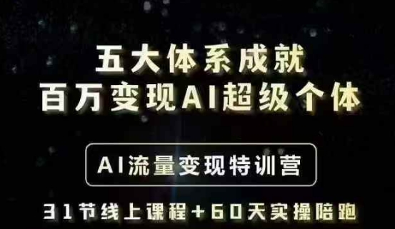五大体系成就百万变现AI超级个体- AI流量变现特训营，一步一步教你一个人怎么年入百W-创业资源库