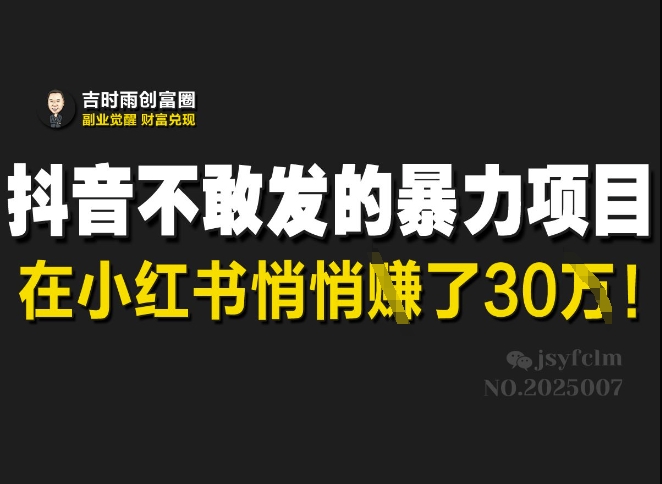 抖音不敢发的暴利项目，在小红书悄悄挣了30W-创业资源库