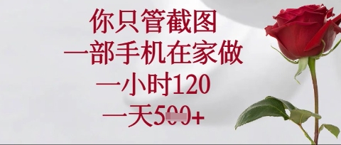 你只管截图，一部手机在家操作，一小时120.一天5张【揭秘】-创业资源库