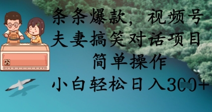 条条爆款，视频号夫妻搞笑对话项目，简单操作，小白轻松日入3张+-创业资源库