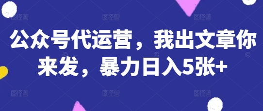 公众号代运营，我出文章你来发，暴力日入5张+【揭秘】-创业资源库