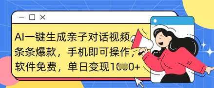 AI一键生成亲子对话视频，条条爆款，一部手机即可操作，单日变现数张-创业资源库