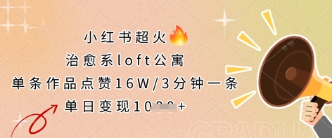 小红书超火的治愈系loft公寓，单条作品点赞16W，3分钟一条，单日变现数张-创业资源库