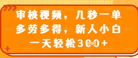 最新审核视频，几秒一单，多劳多得，新人小白一天轻松3张【揭秘】-创业资源库