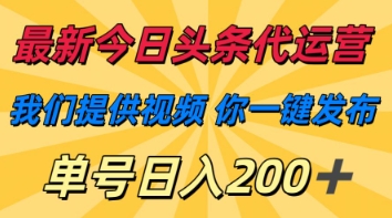 最新今日头条代运营，我们提供视频，你一键发布，单号日入200+【揭秘】-创业资源库