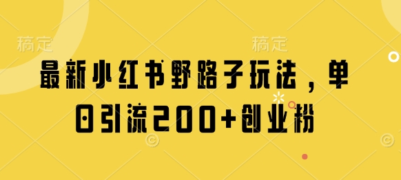 最新小红书野路子玩法，单日引流200+创业粉-创业资源库