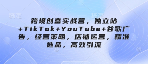 跨境创富实战营，独立站+TikTok+YouTube+谷歌广告，经营策略，店铺运营，精准选品，高效引流-创业资源库