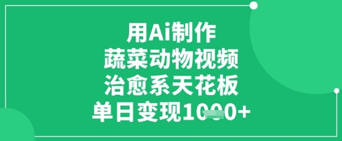 用Ai制作蔬菜动物视频，治愈系天花板，单日变现1k-创业资源库