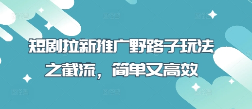 短剧拉新推广野路子玩法之截流，简单又高效-创业资源库