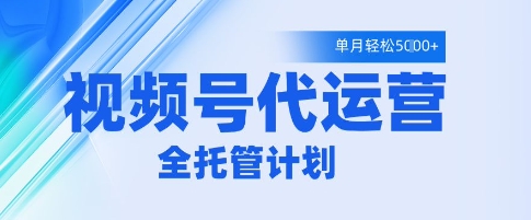 视频号代运营2.0，全程托管招募，单月轻松变现5k【揭秘】-创业资源库