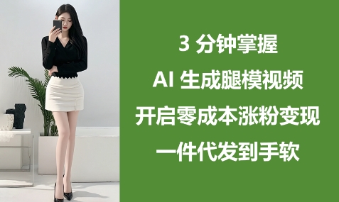 3分钟掌握AI生成腿模视频，开启零成本涨粉变现，一件代发到手软-创业资源库