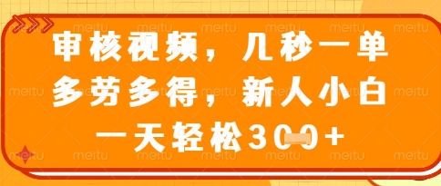 视频审核员，几秒一单，不限时间，不限地点，多做多得，新人小白一天轻松几张+【揭秘】-创业资源库
