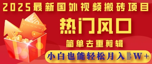 2025最新视频搬砖项目，热门风口，简单去重剪辑，小白也能轻松月入过W-创业资源库
