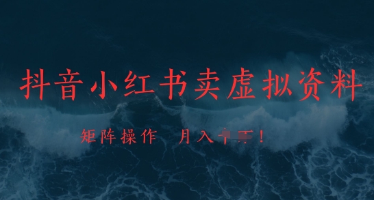 抖音小红书卖虚拟资料，市场需求一直存在，矩阵操作，月入1w+-创业资源库