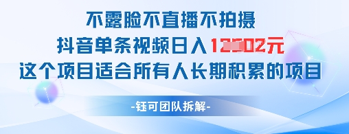 不露脸不直播不拍摄抖音单条视频日入1k+这个项目适合所有人长期积累的项目-创业资源库