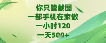 你只管截图，一部手机在家做，苹果安卓都可以，一天5张+【揭秘】-创业资源库