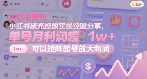 小红书聚光投放实操经验分享，单号月利润超1w+，可以矩阵起号放大利润-创业资源库