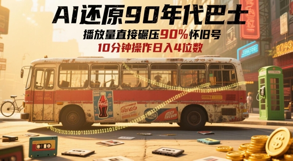 AI还原90年代巴士，一帧就让70后泪崩，播放量直接碾压90%怀旧号，每天操作十分钟，日入四位数-创业资源库