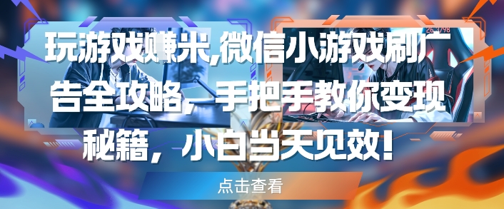 玩游戏挣米，微信小游戏刷广告全攻略，手把手教你变现秘籍，小白当天见效-创业资源库