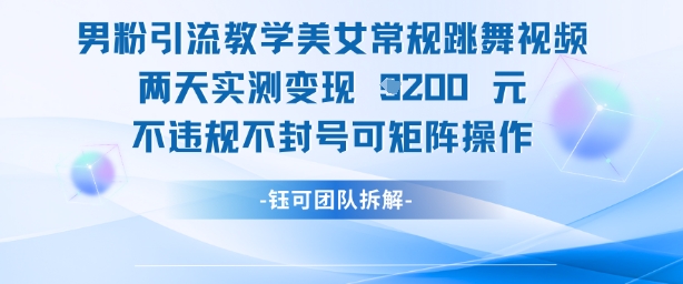 男粉引流教学美女常规跳舞视频两天实测变现1k+，不违规不封号可矩阵操作-创业资源库