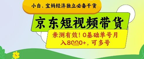 小白宝妈经济独立必备干货，京东短视频带货，亲测有效!0基础单号月入8k+，可多号【揭秘】-创业资源库