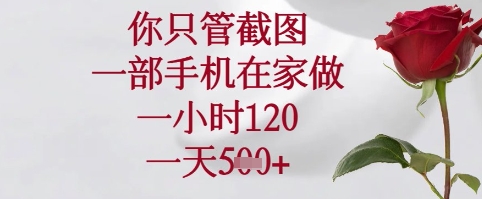 你只管截图，一部手机在家可以做，一小时120.一天5张+【揭秘】-创业资源库