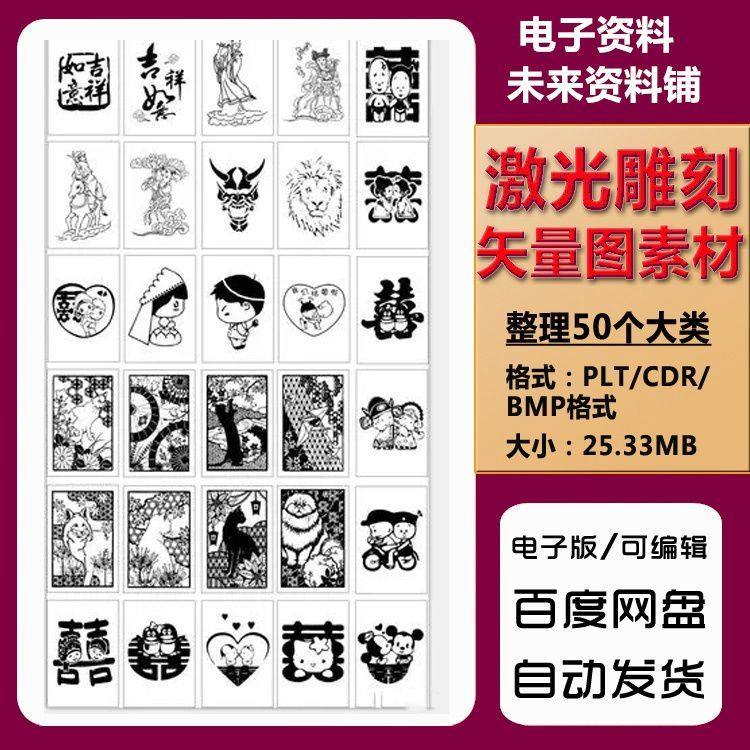 激光雕刻打刻机素材大全刻字图案模板集合plt格式CDR矢量设计文件-谦言资源库