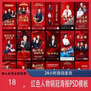红色地产企业销售人物专家销冠优秀员工宣传海报PSD模板设计素材-谦言资源库